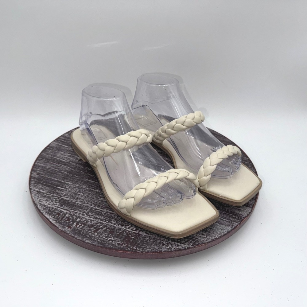 Dolce Vita Sandals Womens 10 Pailia Double Braided Slide Square Toe Cream Shoes